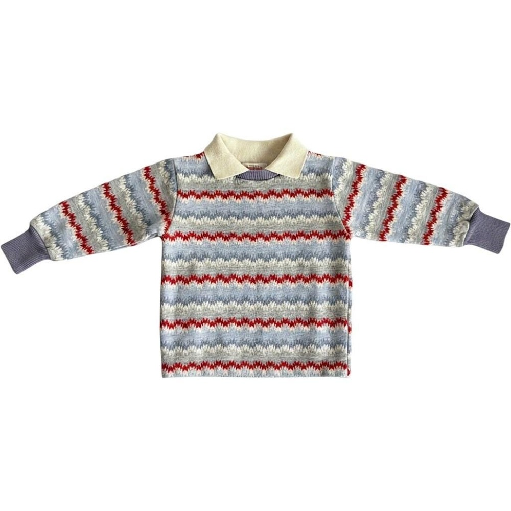 Vintage Health-tex Kids Blue Red Zig Zag Knit Polo Shirt 70s rare USA 4T